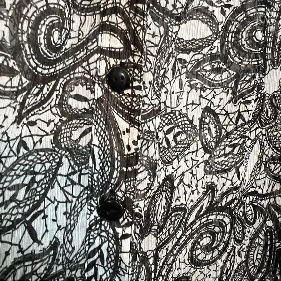 Coldwater Creek Blouse Size Large Sheer Black & White Lightweight Long Sleeves - Picture 5 of 7